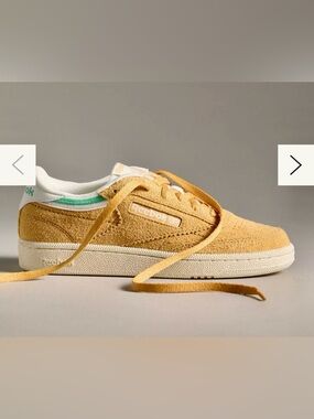 Reebok Women’s Club C 85 Suede Sneaker in Mustard Yellow with Green Trim